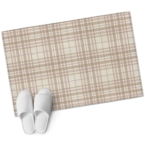 Buffalo Plaid Bathroom Rug Washable 2x3 Entryway Rug Non Slip Sand Beige Cream Farmhouse Gingham Striped Front Door Mat Low Pile Indoor Doormat Throw Floor Carpet for Kitchen Bedroom Entrance