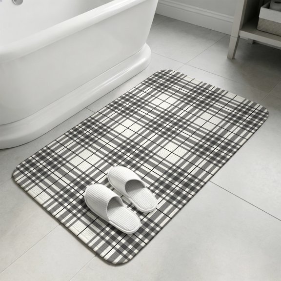 Buffalo Plaid Bathroom Rugs Non Slip Washable Bath Mat Absorbent Front Door Mat Charcoal Gray Farmhouse Gingham Striped Indoor Doormat for Kitchen Entryway Shower Decor Accessories 15.7"x23.6"