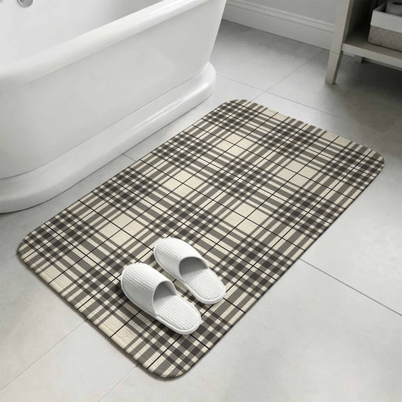 Buffalo Plaid Bathroom Rugs Non Slip Washable Bath Mat Absorbent Front Door Mat Jet Black Gray Farmhouse Gingham Striped Indoor Doormat for Kitchen Entryway Shower Decor Accessories 15.7"x23.6"