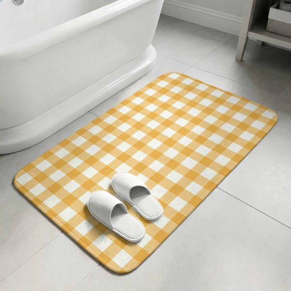 Buffalo Plaid Bathroom Rugs Non Slip Washable Bath Mat Absorbent Front Door Mat Modern Geometric Checkered Pattern Yellow Indoor Doormat for Kitchen Entryway Shower Decor Accessories 15.7"x23.6"