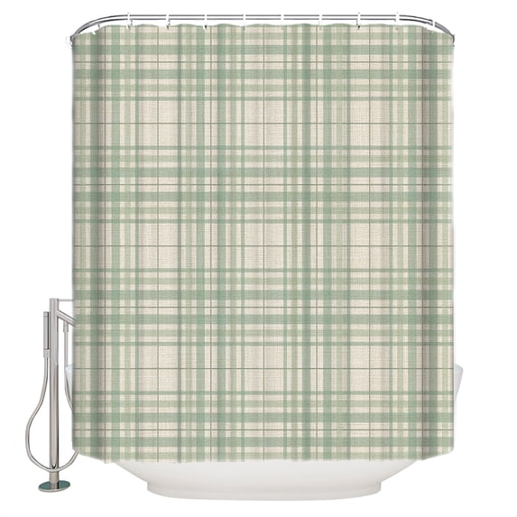 Buffalo Plaid Bathroom Shower Curtains with 12 Hooks Polyester Waterproof Shower Curtain for Stalls and Bathtubs Sage Green Olive Farmhouse Gingham Striped Decorative Bathroom Curtain 54x78 Inches
