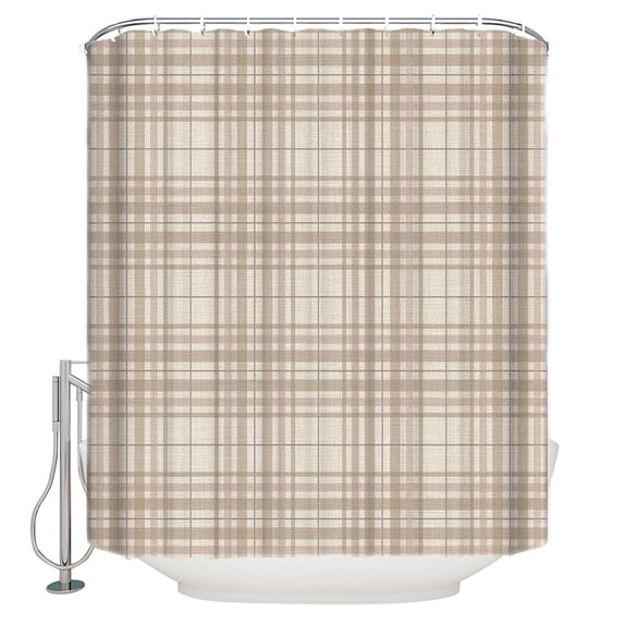 Buffalo Plaid Bathroom Shower Curtains with 12 Hooks Polyester Waterproof Shower Curtain for Stalls and Bathtubs Sand Beige Cream Farmhouse Gingham Striped Decorative Bathroom Curtain 48x72 Inches