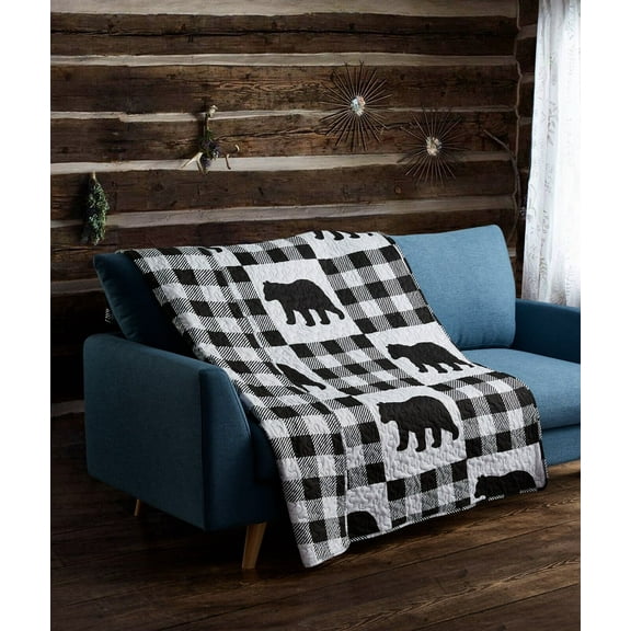Buffalo Plaid Bear White- Lightweight Quilted Throw Blanket 50"x60" for All Seasons