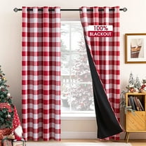 Buffalo Plaid Blackout Curtains for Christmas Thermal Insulated Window Drapes with Printed Plaid for Living Room Red and White 26"W x 45"L (Pack of 2)
