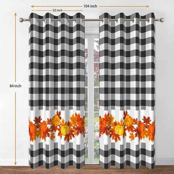 Buffalo Check Plaid Blackout Curtains for Living Room,Fall Leaves Window Drapes for Bedroom,52x84 Inch,2 Panels