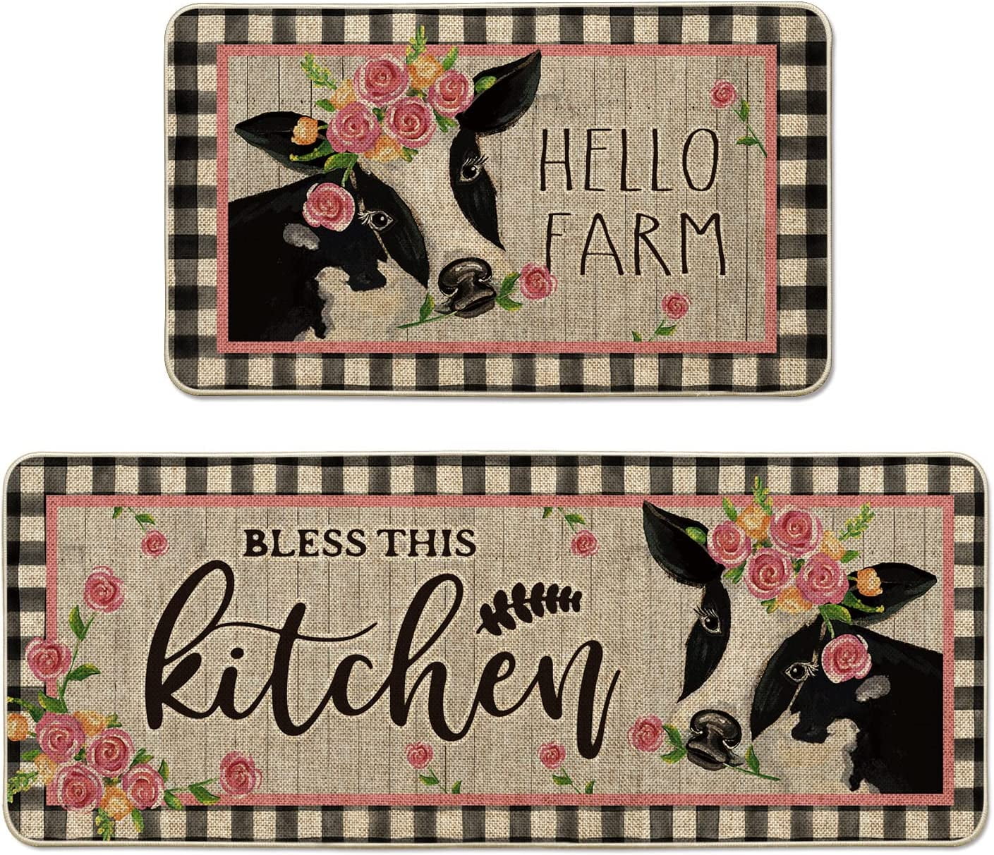 Buffalo Plaid Bless This Kitchen Cows Kitchen Mats Set of 2, Home Decor