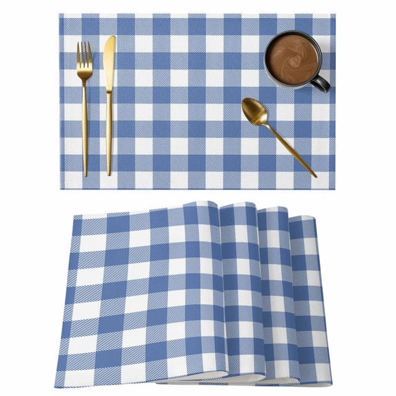 Buffalo Plaid Blue Check Placemats Set of 6 Farmhouse Style Place Mats Table Mats Kitchen Dining Home Outdoor Party Table Decoration