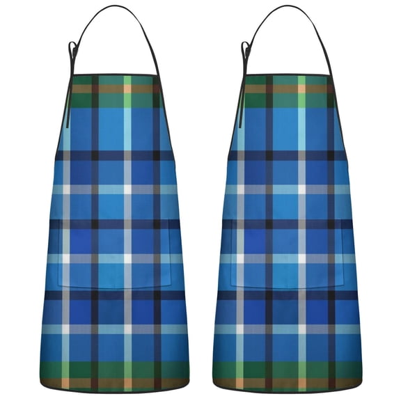 Buffalo Plaid Blue Couple Apron with Pocket Chef Aprons Waterproof Bib Apron for Couple Bride Mrs Mr Cooking Aprons for Kitchen Cool BBQ Grilling (Set Of 2)