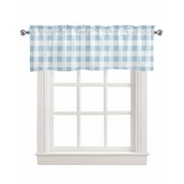 Buffalo Plaid Blue Linen Curtain Valance for Bedroom/Bathroom/Kitchen/Office/Living/Dining Room Windows,Country French Simple White Lattice Pocket Topper Drapes Decorative Cafe Drapery Panel 60x18