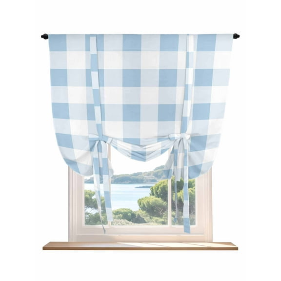 Buffalo Plaid Blue, Tie Up Curtains for Windows 63 Inch Length Balloon Curtains Kitchen Adjustable Balloon Window Shade Country French Simple White Lattice Tie Up Bathroom Curtain Window 52"x63"