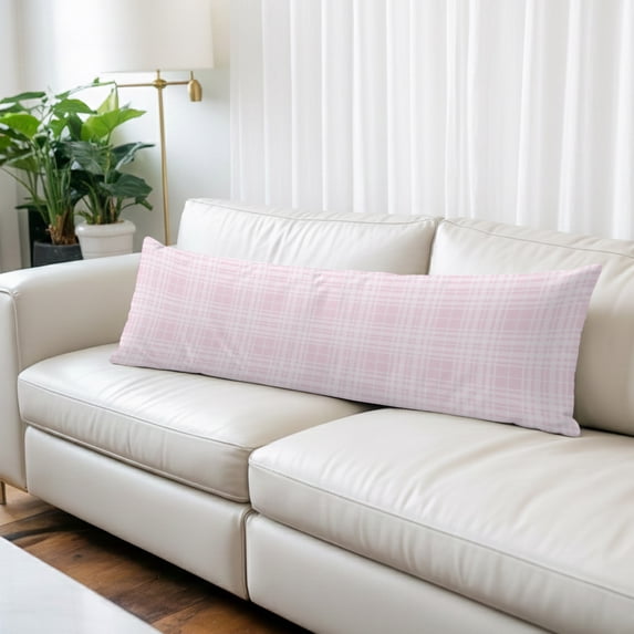 Buffalo Plaid Body Pillow Cover, Pillowcase Protectors with Zipper, Breathable Decorative Throw Pillow Case Cover, Pale Pink Farmhouse Gingham Striped Pillow Shams for Couch Sofa 20x60Inch