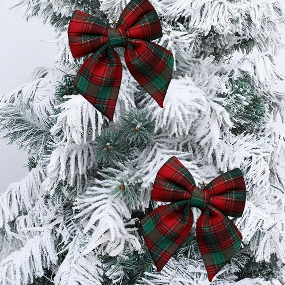 Buffalo Plaid Bow Christmas Tree Topper Red and Green Bow Christmas Decor Bowknot Hanging for Xmas Tree Holiday Front Door Wreath Indoor Outdoor