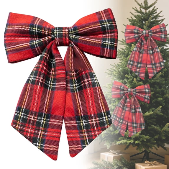 Buffalo Plaid Bow,Rustic Farmhouse Pre-Tied Check Bows,Layered Plaid Ribbon Bows Decor,Christmas Wreath Holiday DIY Crafts Ribbon Bowknot Ornaments,Front Door Bow Decorations for Mantel,Tree,Holiday