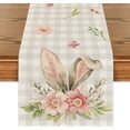 thumbnail image 1 of Buffalo Plaid Bunny Rabbit Ears Flower Easter Table Runner, Spring Summer Seasonal Holiday Kitchen Dining Table Decoration for Indoor Outdoor Home Party Decor 13 x 90Inch, 1 of 6