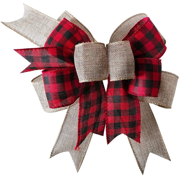 Buffalo Plaid Burlap Bows for Wreath 2 Pack, 12”x9.4”Large Rustic Farmhouse Decor Tree Topper Check Bow Decorations for Fall Wedding Holiday Party Wall Home Front Door Decorative