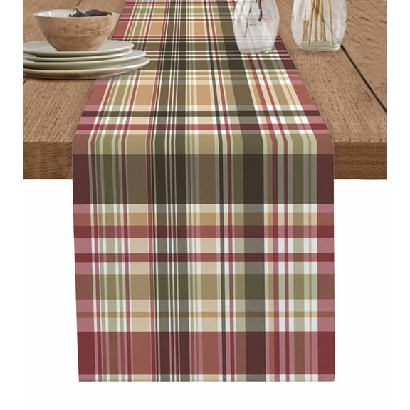 Buffalo Plaid Burlap Cotton Table Runner 14x72 Inches Long, Modern Farmhouse Colorful Checkered Farmhouse Table Runners, Outdoor Dining Tablecloths Decor for Baby Shower/Party/Wedding