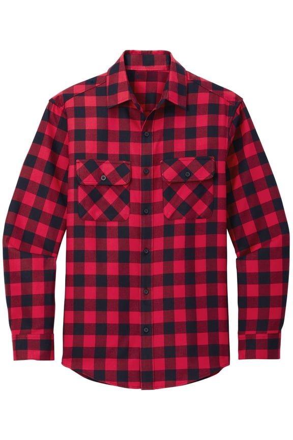 Buffalo Plaid Button-Up Flannel Shirt | Ultra Soft Lighweight Collared Shirt with Chest Pockets & Flaps (Red/Black, Small)