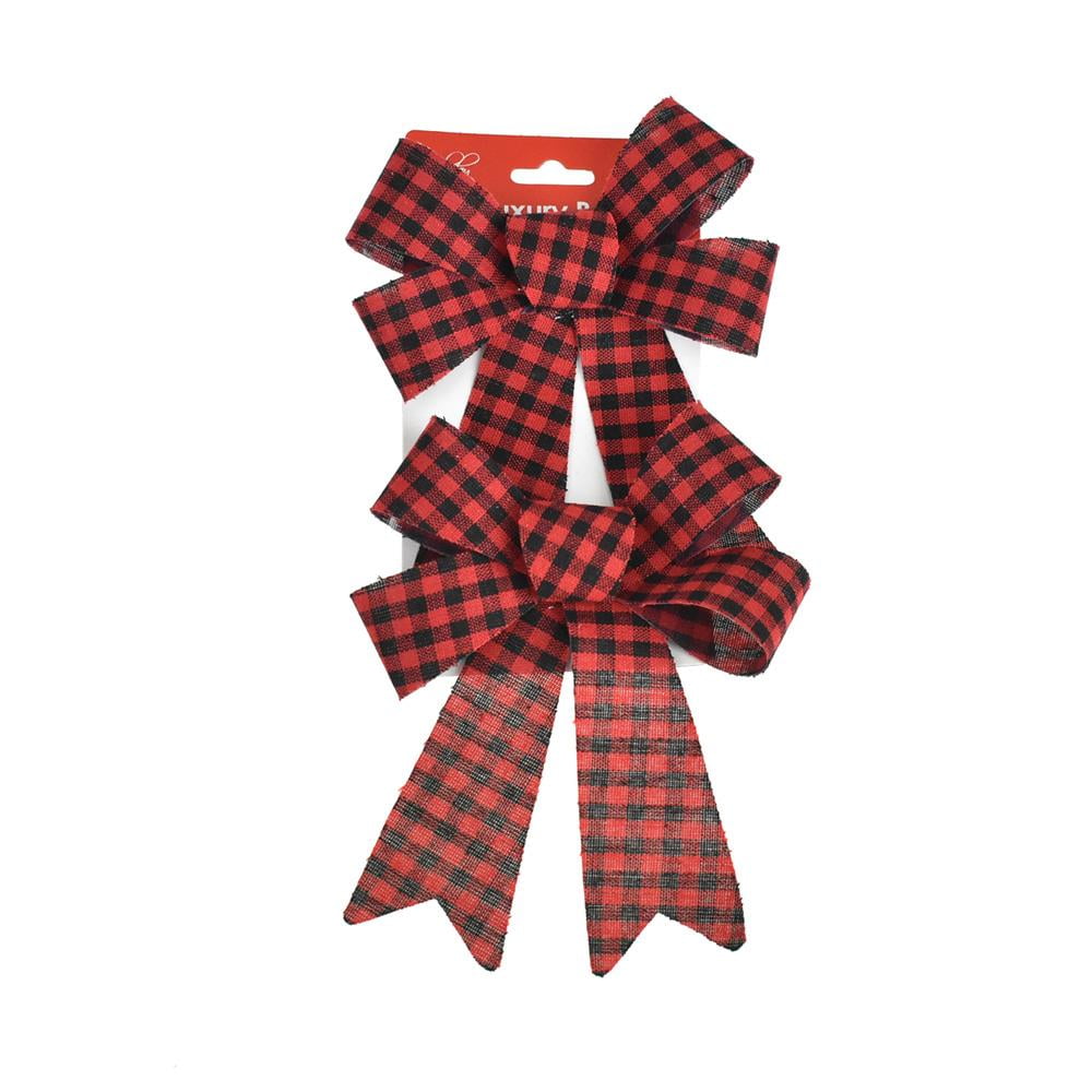 HOMEFORD Buffalo Plaid Cabin Checkered Plastic Christmas Bows, Red, 7-inch, 2-count