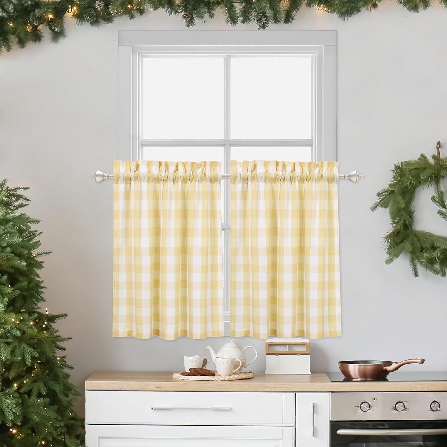 Buffalo Plaid Cafe Curtains 36 Inches Long, Yellow and White Buffalo ...