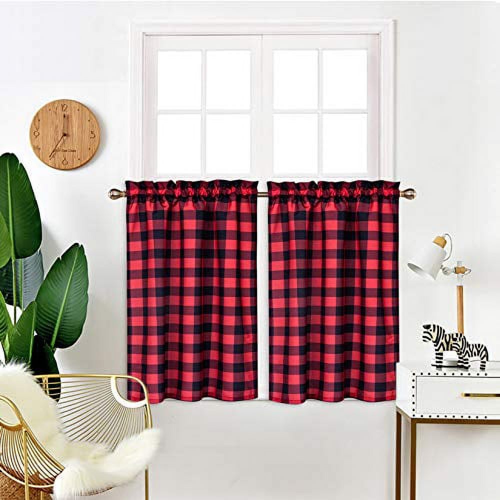 Buffalo Plaid Cafe Curtains Gingham Water Resistant Bathroom Window ...