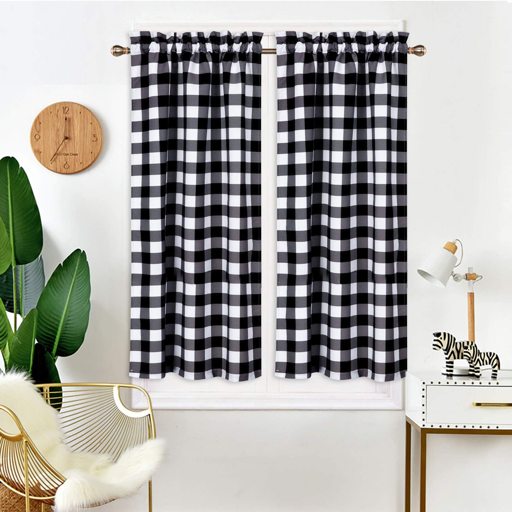 Buffalo Plaid Cafe Curtains Gingham Water Resistant Bathroom Window Curtain, Country Farmhouse