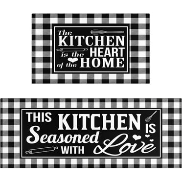 Buffalo Plaid Check Kitchen Rug Mat Set of 2 Black and White Farmhouse Kitchen Rugs Kitchen Floor Mats Non Slip Buffalo Plaid Kitchen Decor