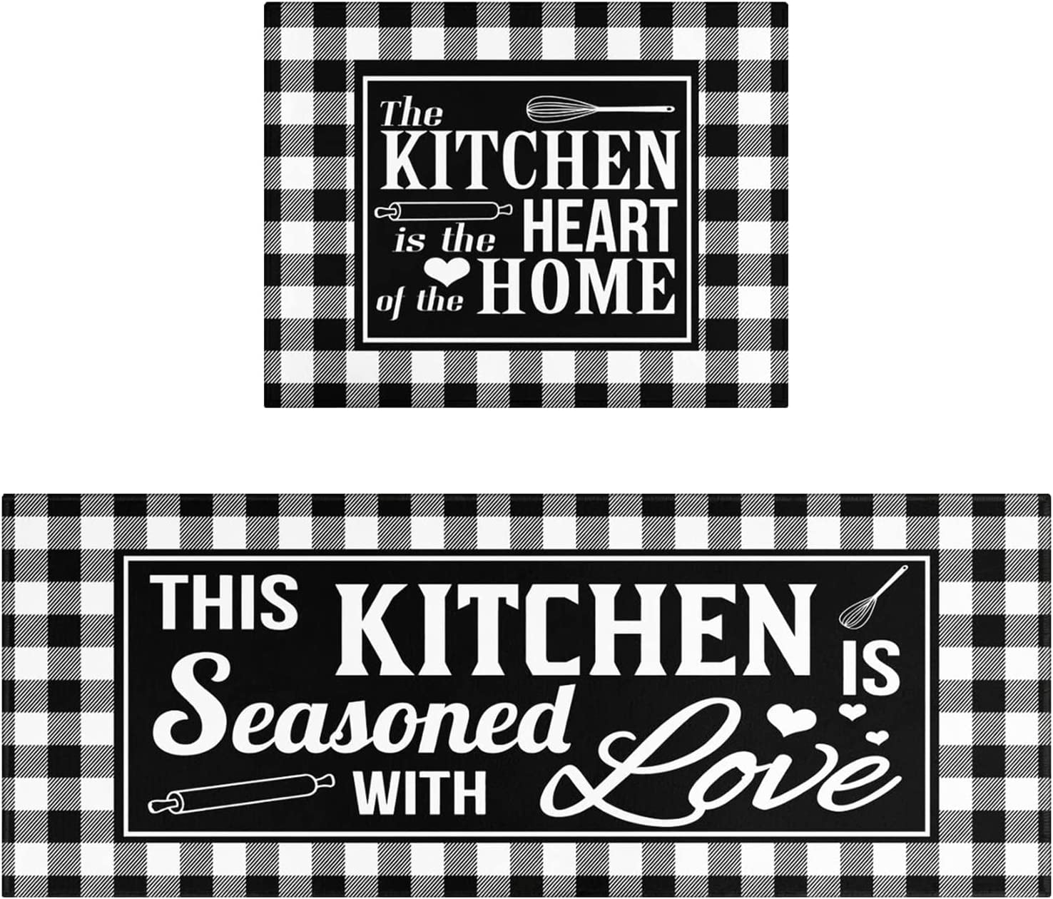 2 Pieces Buffalo Plaid Kitchen Rugs Set Sweet Home Farmhouse Decor Kitchen  Mat Black and White Rug, Water Absorb Microfiber Kitchen Rug Checkered Rug  for Kitchen,17x47+17 X23 