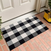 Buffalo Plaid Check Rug Door Mat Bath Runner Black White Check 27.5 X 43