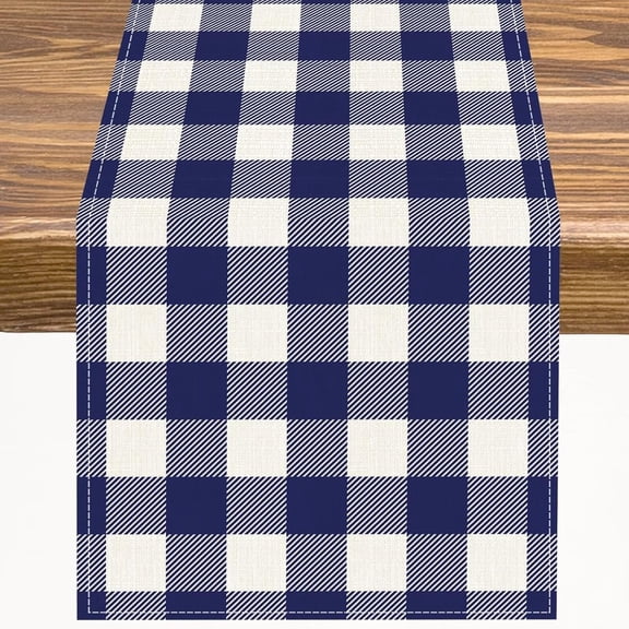 Buffalo Plaid Check Table Runner Blue and White Buffalo Checkered Kitchen Dinner Runner for Indoor Home Living Room Party Dining Table Decoration 13"x36"
