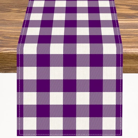Buffalo Plaid Check Table Runner Purple and White Buffalo Checkered Kitchen Dinner Runner for Indoor Home Living Room Party Dining Table Decoration 13"x48"
