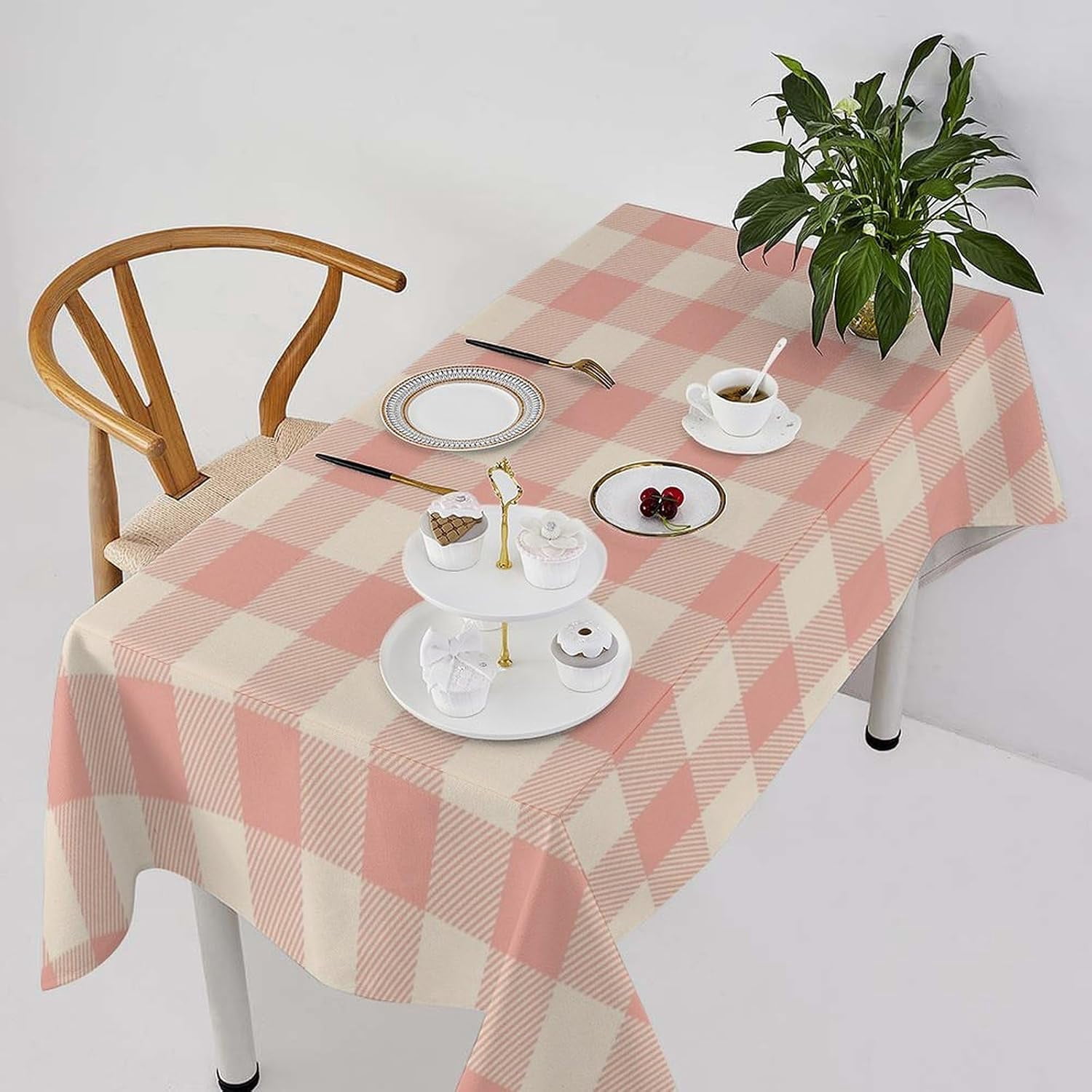 Buffalo Plaid Check Tablecloth Pink Beige Buffalo Checkered Print Table ...