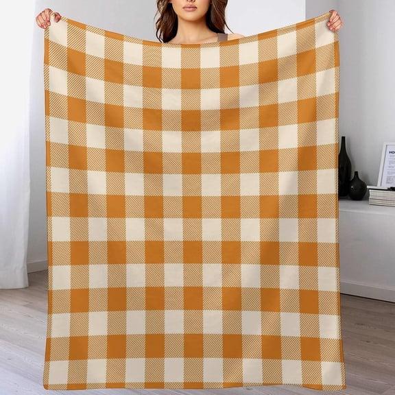 Buffalo Plaid Check Throw Blanket Orange Buffalo Checkered Blankets for Sofa Bed Couch Chair Or Dorm 50"x60"