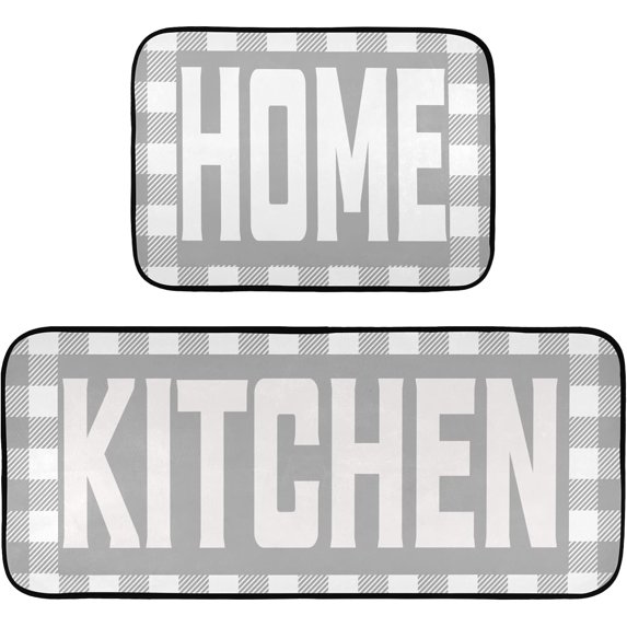 Buffalo Plaid Checked Gray White Kitchen Mat Set of 2 Anti-Fatigue Kitchen Rug Set Washable Non Slip Cushioned Foam Kitchen Runner Rugs and Mats Comfort Standing Mat for Office Laundry Home Decor
