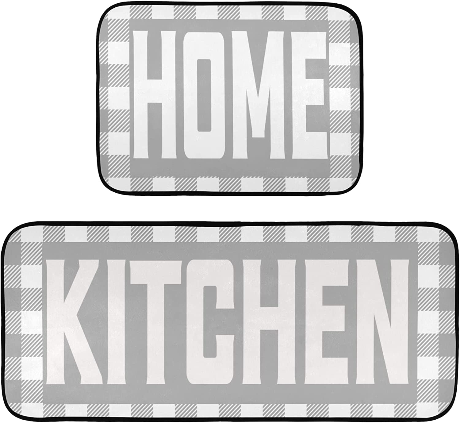 Buffalo Plaid Checked Gray White Kitchen Mat Set of 2 Anti-Fatigue ...