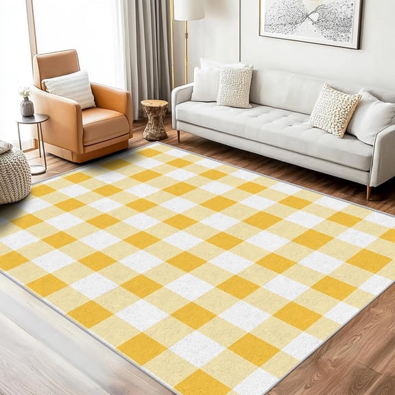 Buffalo Plaid Checkered Area Rugs, Yellow Gingham Carpet, Washable Non Slip Low Pile Soft Rug for Entryway Bedroom Kitchen Decor Mat 2ftx3ft