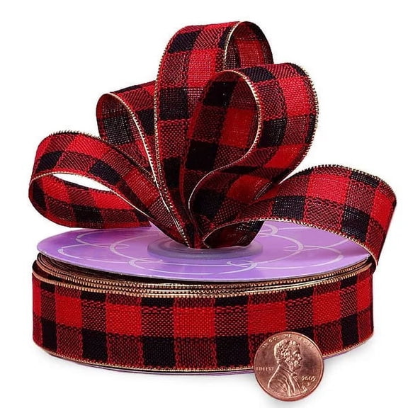 Buffalo Plaid Checkered Ribbon Decoration - 7/8" x 25 Yards, Wedding, Christmas, Valentine's Day