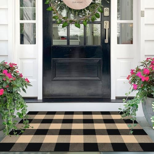 Buffalo Plaid Checkered Rug 27.5 x 43 Inches Front Door Mats, Washable ...