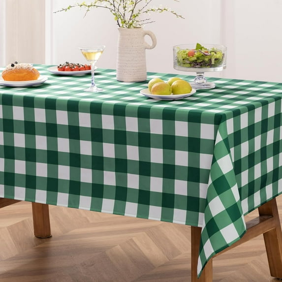 Buffalo Plaid Checkered Tablecloth - Wrinkle Resistant Waterproof Table Cloth Washable Polyester Fabric Table Cover for Outdoor Picnic, Dinner and Party, 60 x 102 inch Green and White