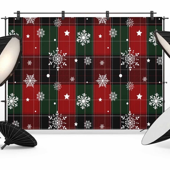 Buffalo Plaid Christmas Backdrop for Photoshoot,Photography Photo Studio Background Wall Backdrop,Xmas Snowflake Red Green Back Drop Banner Panel for Portraits Wedding Live Streaming Decor 7x5Ft
