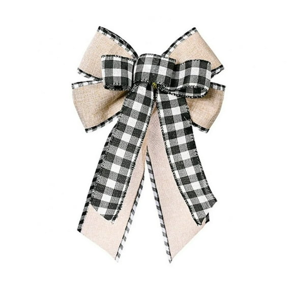 Buffalo Plaid Christmas Burlap Bow – 11.8"x7.48" Large Rustic Red Black Plaid Bows for Christmas Tree, Wreaths, Gift Boxes, Home Holiday Decoration
