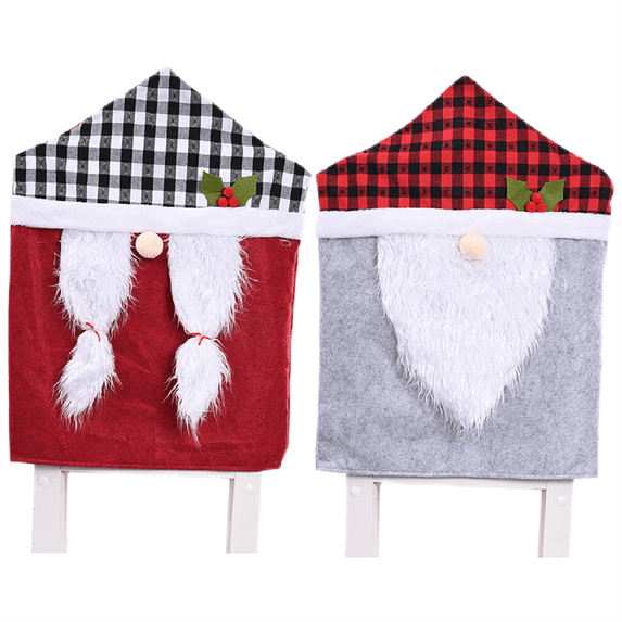 Buffalo Plaid Christmas Chair Covers Set of 2 Black and Red Snowman Santa Chair Back Covers Fabric Christmas Chair Slipcovers for Xmas Kitchen Dining Room Decor