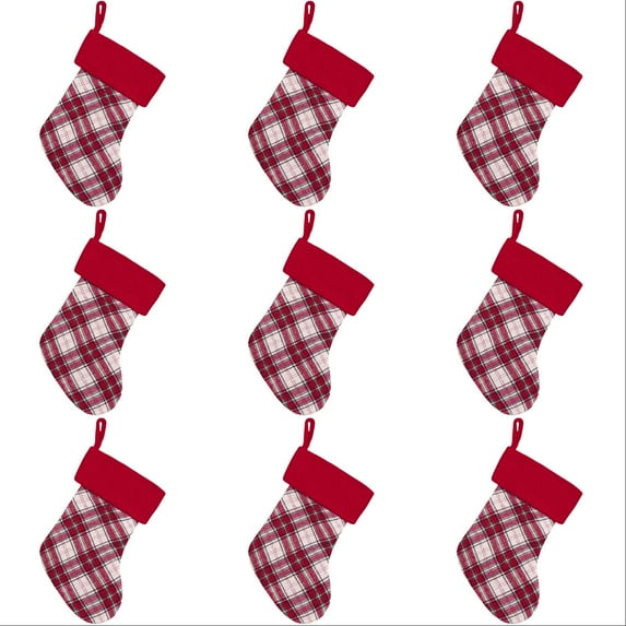 Buffalo Plaid Christmas Stockings Bulk - 3-24 Pack 15 Inch Large Xmas Stockings with Plush , Holiday Party Favors Decor for Family Fireplace, and Anthropology Home Decor