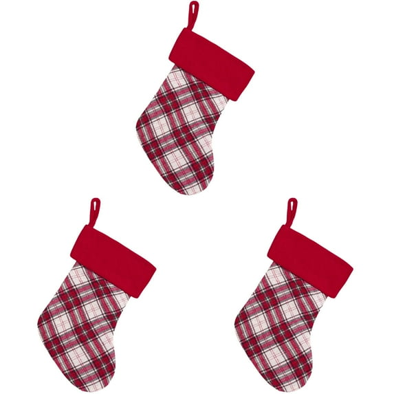 Buffalo Plaid Christmas Stockings Bulk - 3-24 Pack 15 Inch Large Xmas Stockings with Plush , Holiday Party Favors Decor for Family Fireplace, and Anthropology Home Decor
