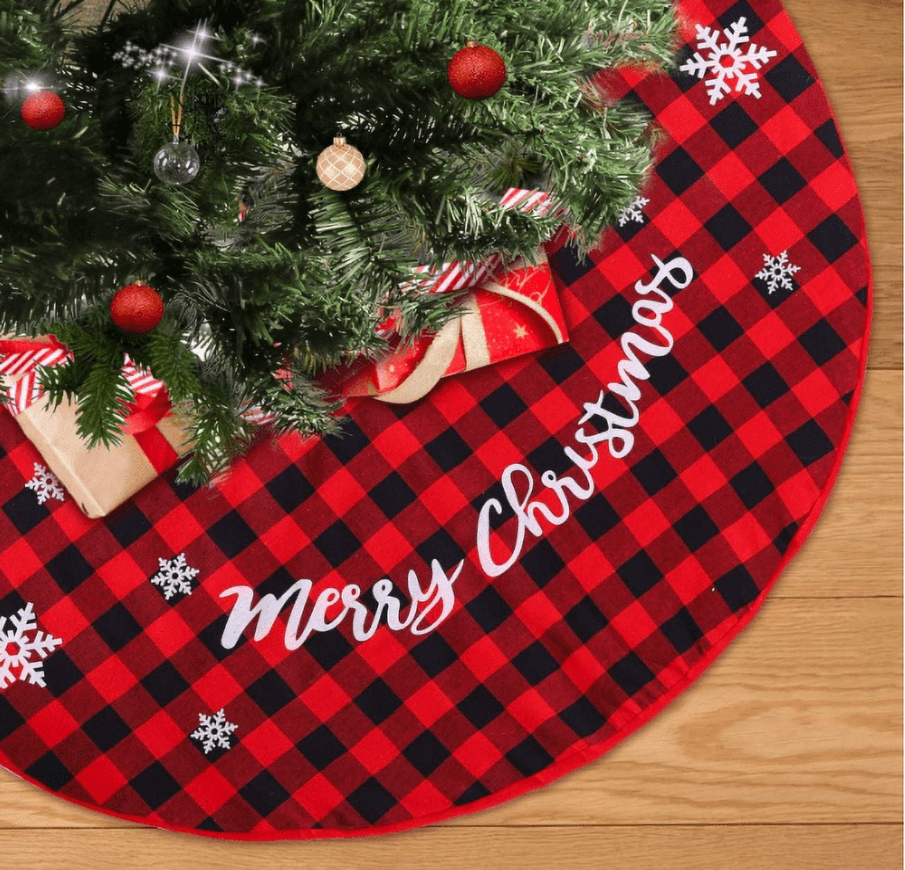 Buffalo Plaid Christmas Tree Skirt, Red and Black Rustic Xmas Tree