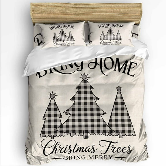 Buffalo Plaid Christmas Tree Twin Size Comforter Set, Bring Home Xmas Retro Line Soft Bedding for All Seasons, 4 Pcs Bed Set with 1 Comforter (68"x86") ,1Sheet(66"x116"), 2 Pillowcases (19"x29")