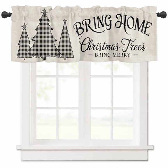 Buffalo Plaid Christmas Tree Valances for Windows, Bring Home Xmas Retro Line Texture Light Filtering Window Treatment Valances, Rod Pocket Small Curtains for Kitchen/Bathroom, 60"x18"