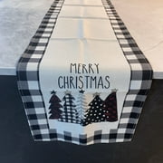 Buffalo Plaid Christmas Trees Table Runner - 13*72", Merry Xmas Table Top Cover Seasonal Winter Holiday Kitchen Dining Tablecloth Decoration for Indoor Outdoor Home Party Décor