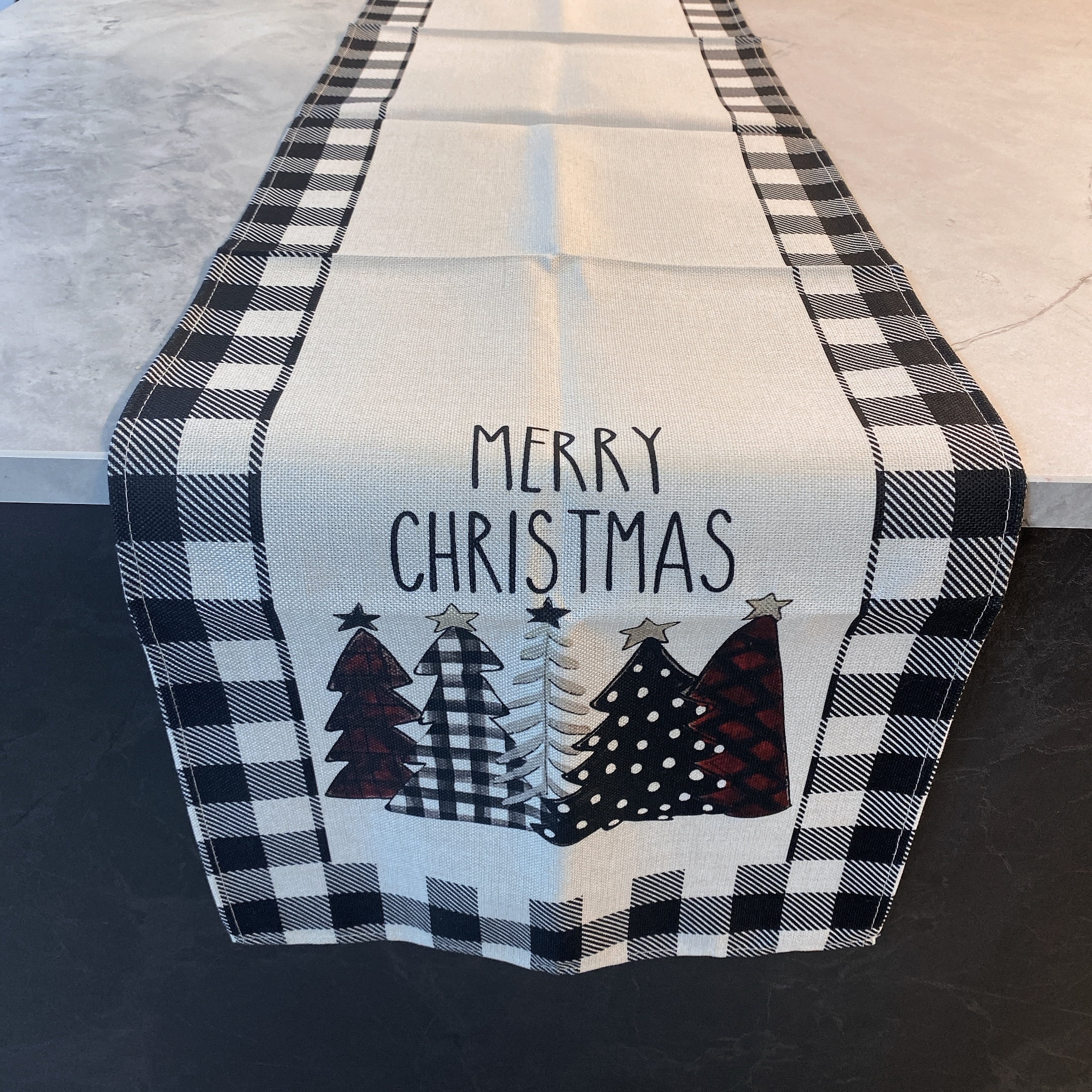 Buffalo Plaid Christmas Trees Table Runner - 13*72", Merry Xmas Table Top Cover Seasonal Winter Holiday Kitchen Dining Tablecloth Decoration for Indoor Outdoor Home Party Dcor