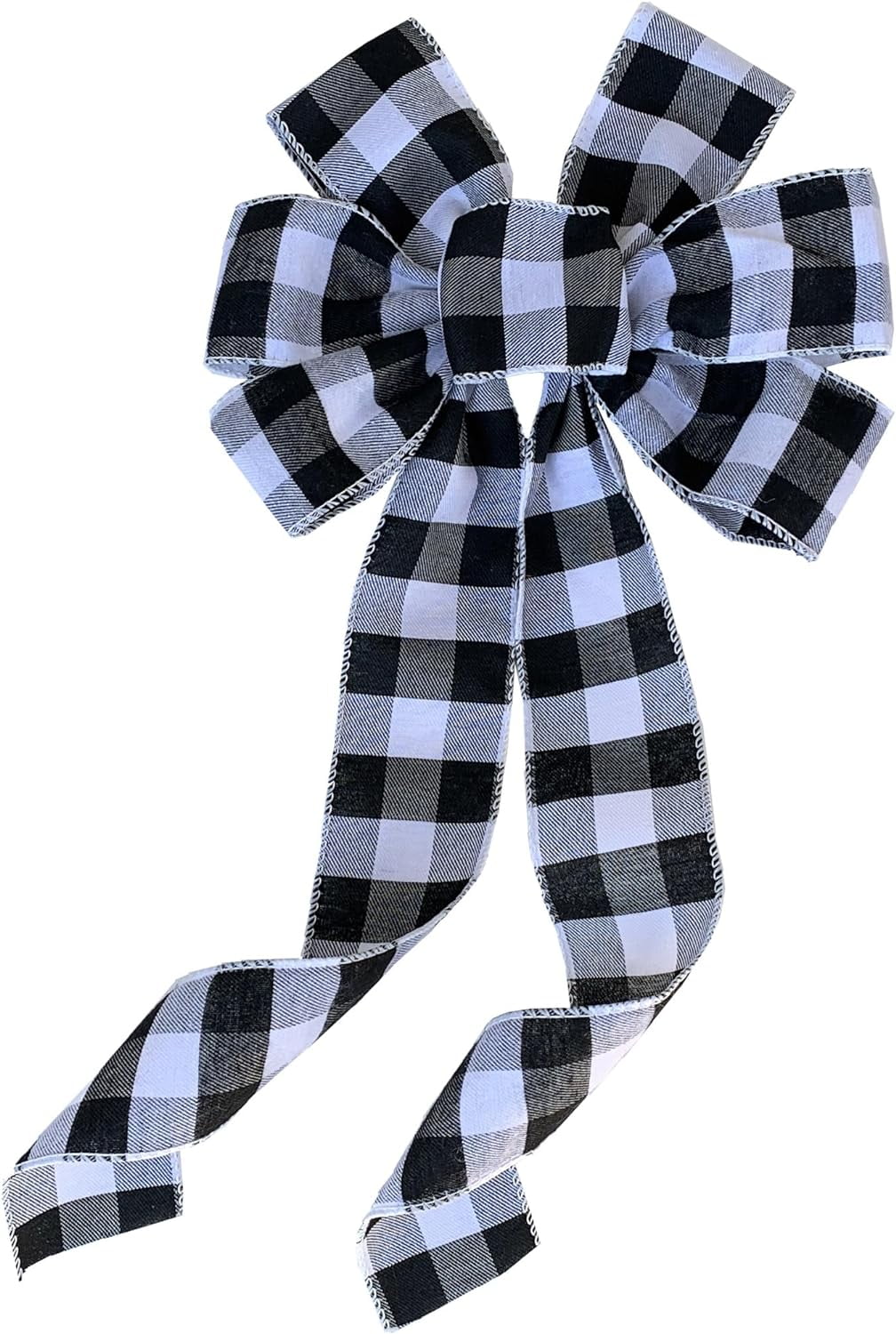 GIFTWRAP ETC Buffalo Plaid Christmas Wreath Bow - 10" Wide, 18" Long Pre-Tied Bow, Black & White Checkers, Decoration