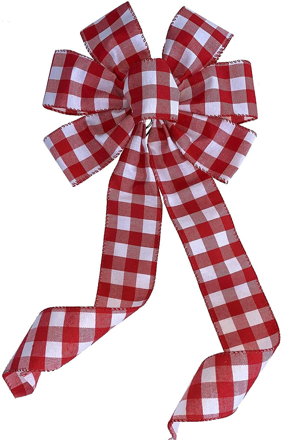Buffalo Plaid Christmas Wreath Bow - 10" Wide, 18" Long Pre-Tied Bow, Red & White Checkers, Easter, Memorial Day, 4th of July, President's Day